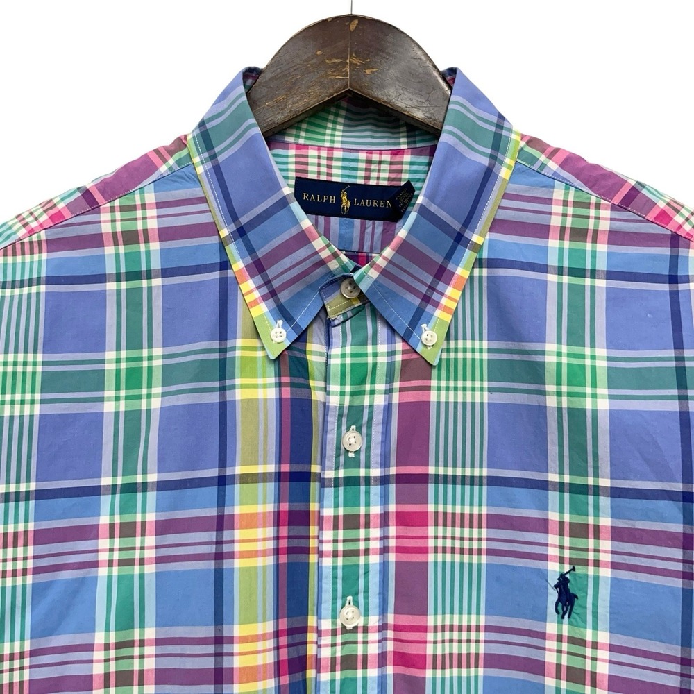Ralph Lauren NEW Mens XL Blue/Green Pink Plaid Button Down Pony S/S Cotton Shirt